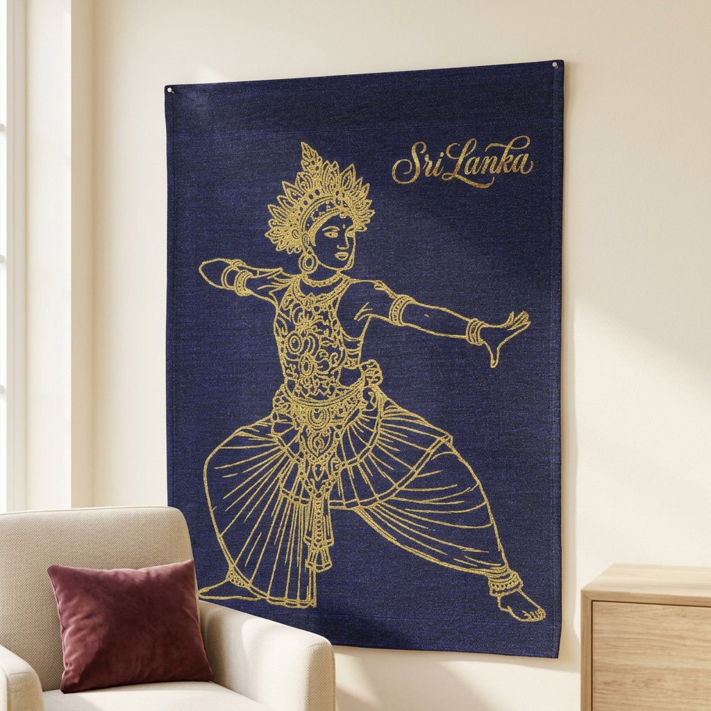 Sri Lanka Gold-Line Dancer Woven Wall Tapestry | Heritage Gift