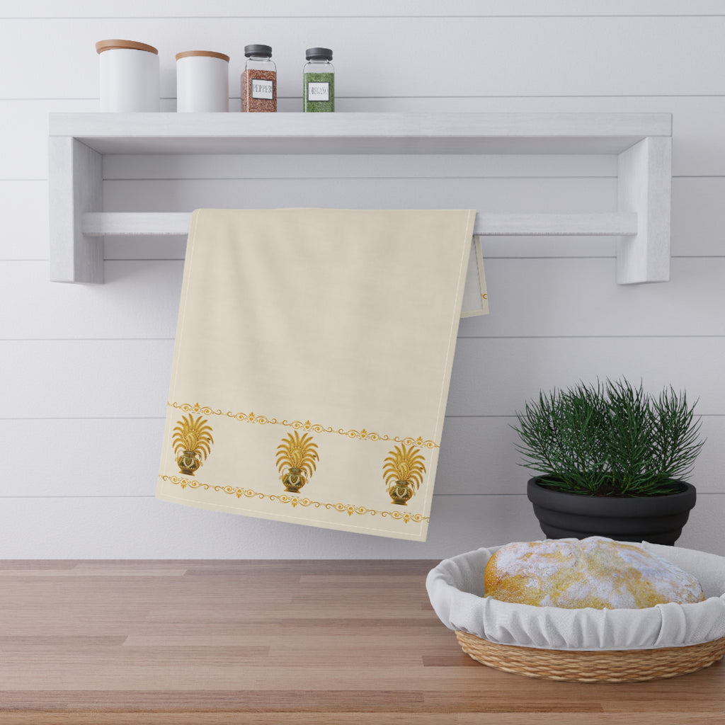 Punkalasa Border Tea Towel Sri Lankan Gold Blessing Cream Heritage Kitchen Dish Towel