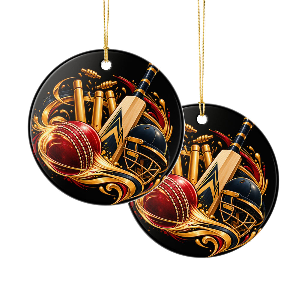 Cricket Heart Ornament  Ceramic Sports Decoration with Bat, Ball & Helmet