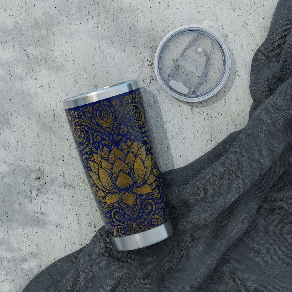 Gold Lotus Mandala Tumbler Royal Blue & Gold Sri Lankan Design | 20oz Stainless Steel Travel Cup | Ceylon Culture Vibes