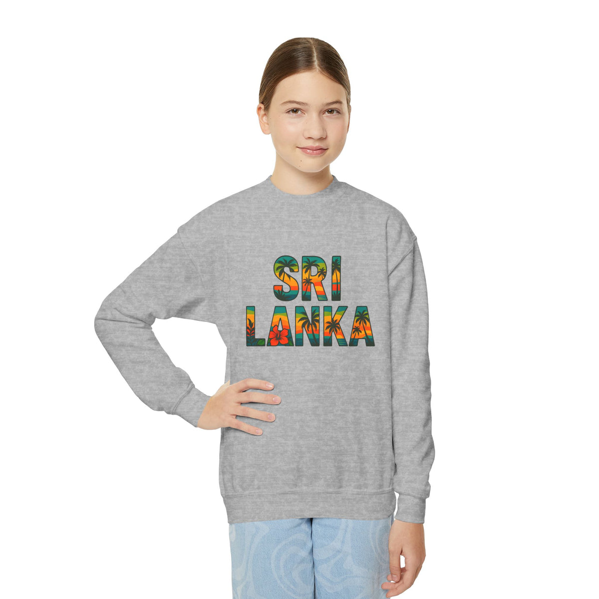 Sri Lanka Kids’ Crewneck Sweatshirt | Tropical Floral Lettering