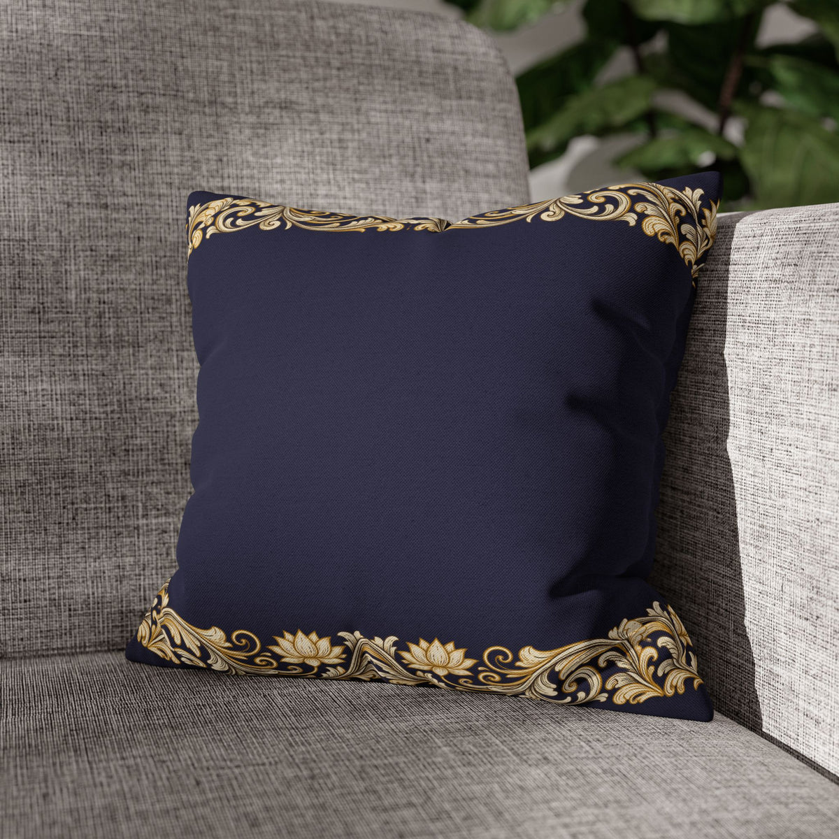 Baroque Gold Scroll Decorative Pillowcase — Navy Square Throw Pillow Cover