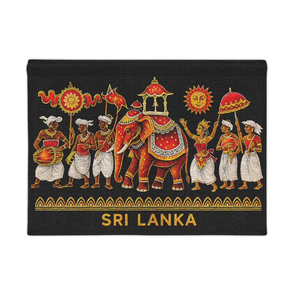 Sri Lanka Perahera Woven Wall Tapestry | Black & Gold Decor