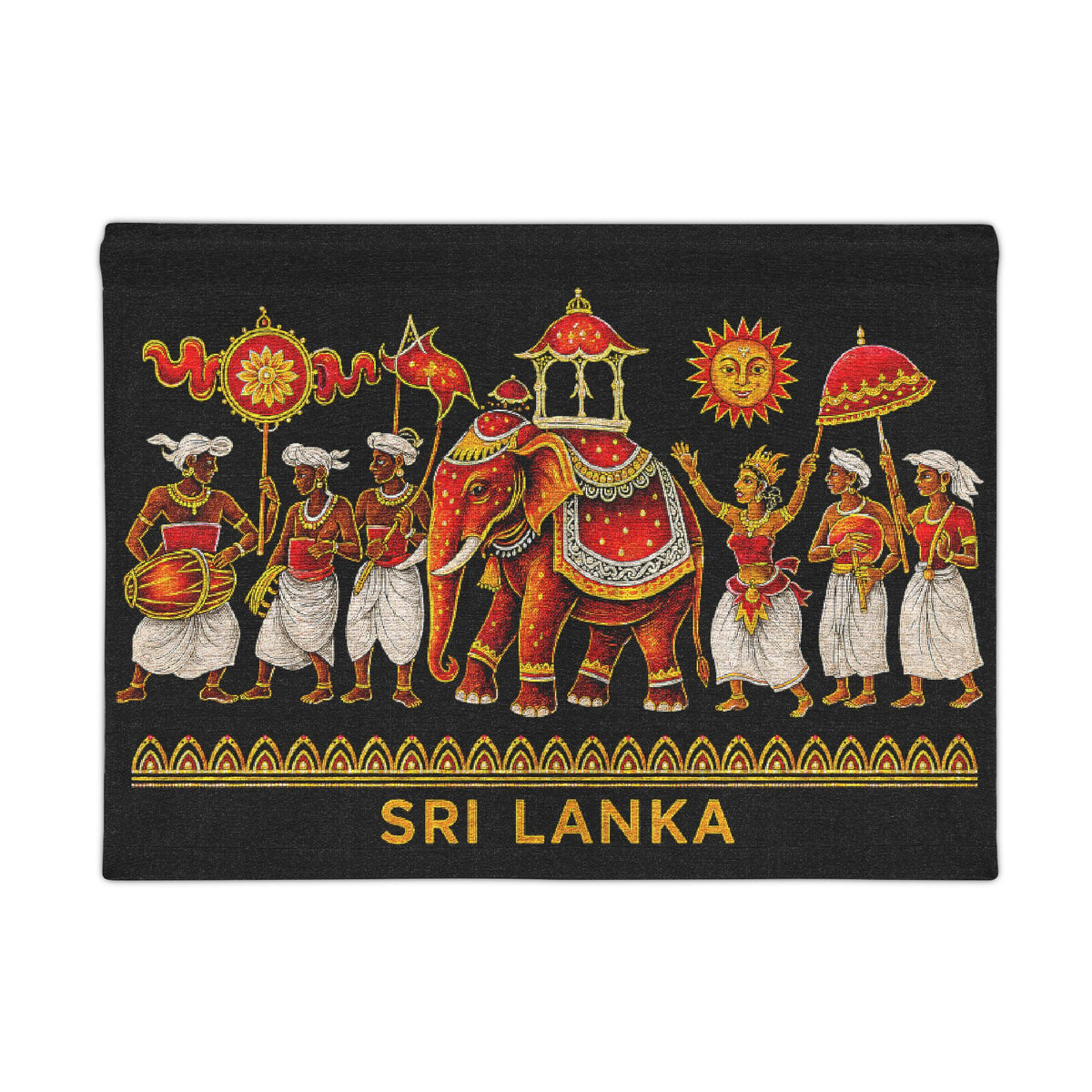 Sri Lanka Perahera Woven Wall Tapestry | Black & Gold Decor