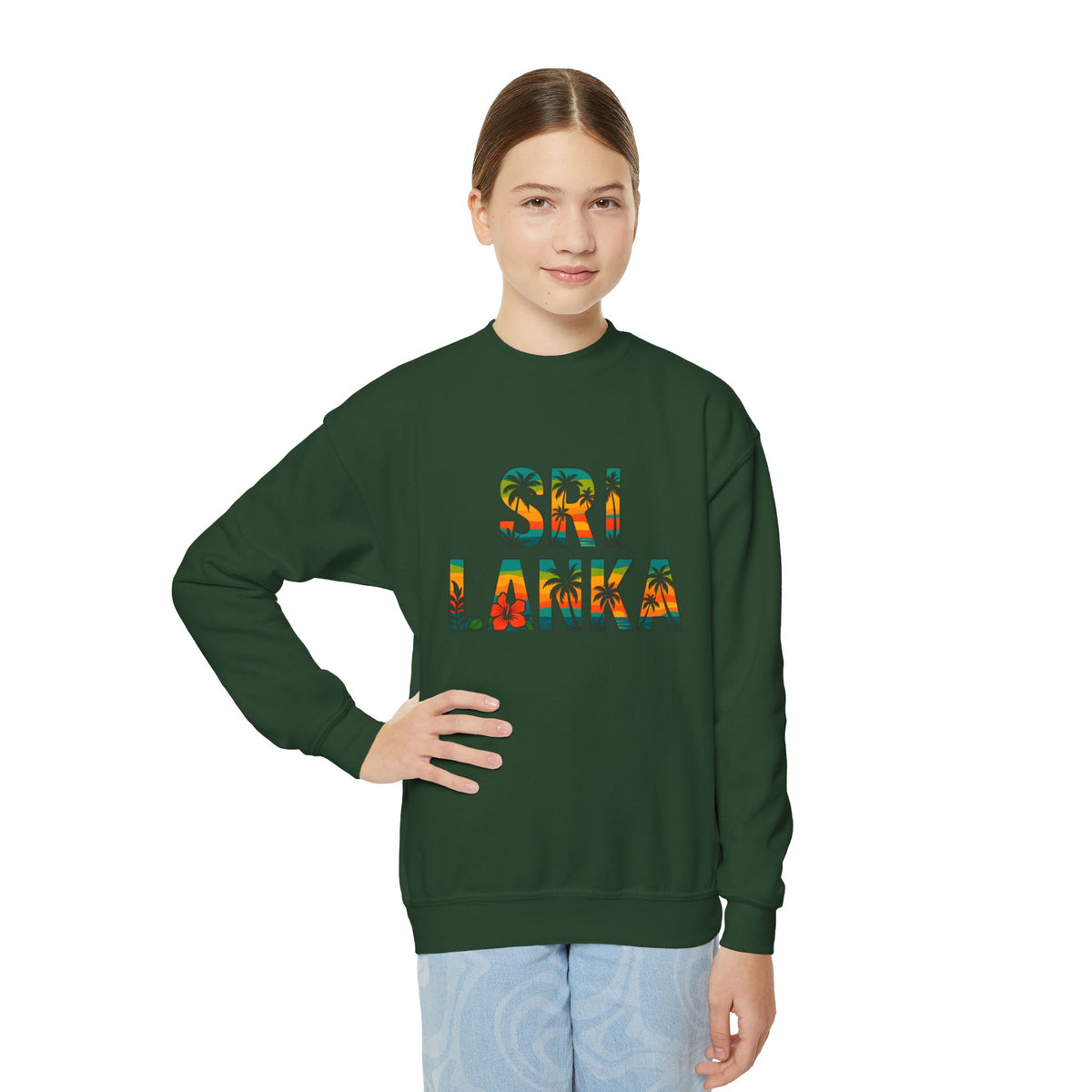 Sri Lanka Kids’ Crewneck Sweatshirt | Tropical Floral Lettering