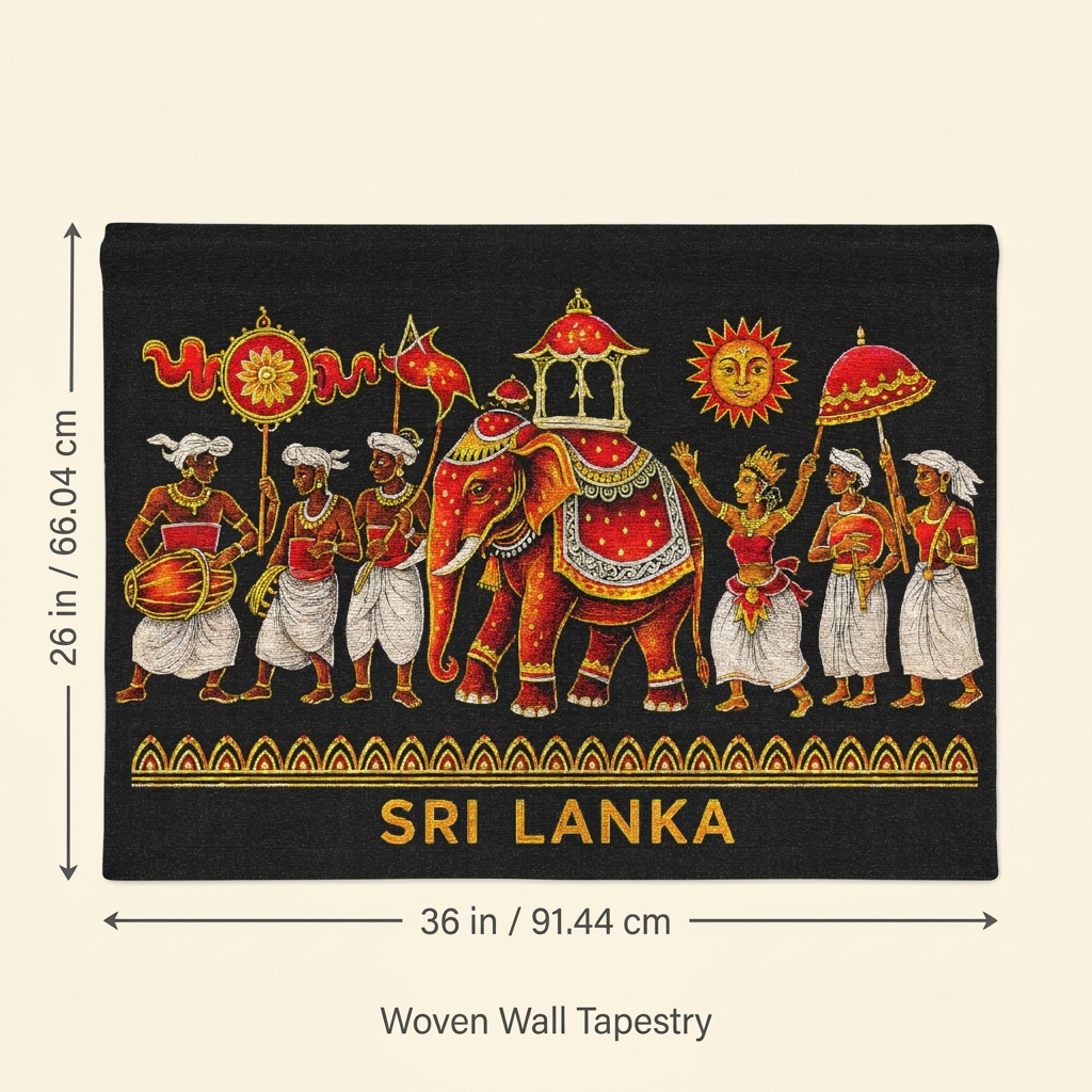 Sri Lanka Perahera Woven Wall Tapestry | Black & Gold Decor