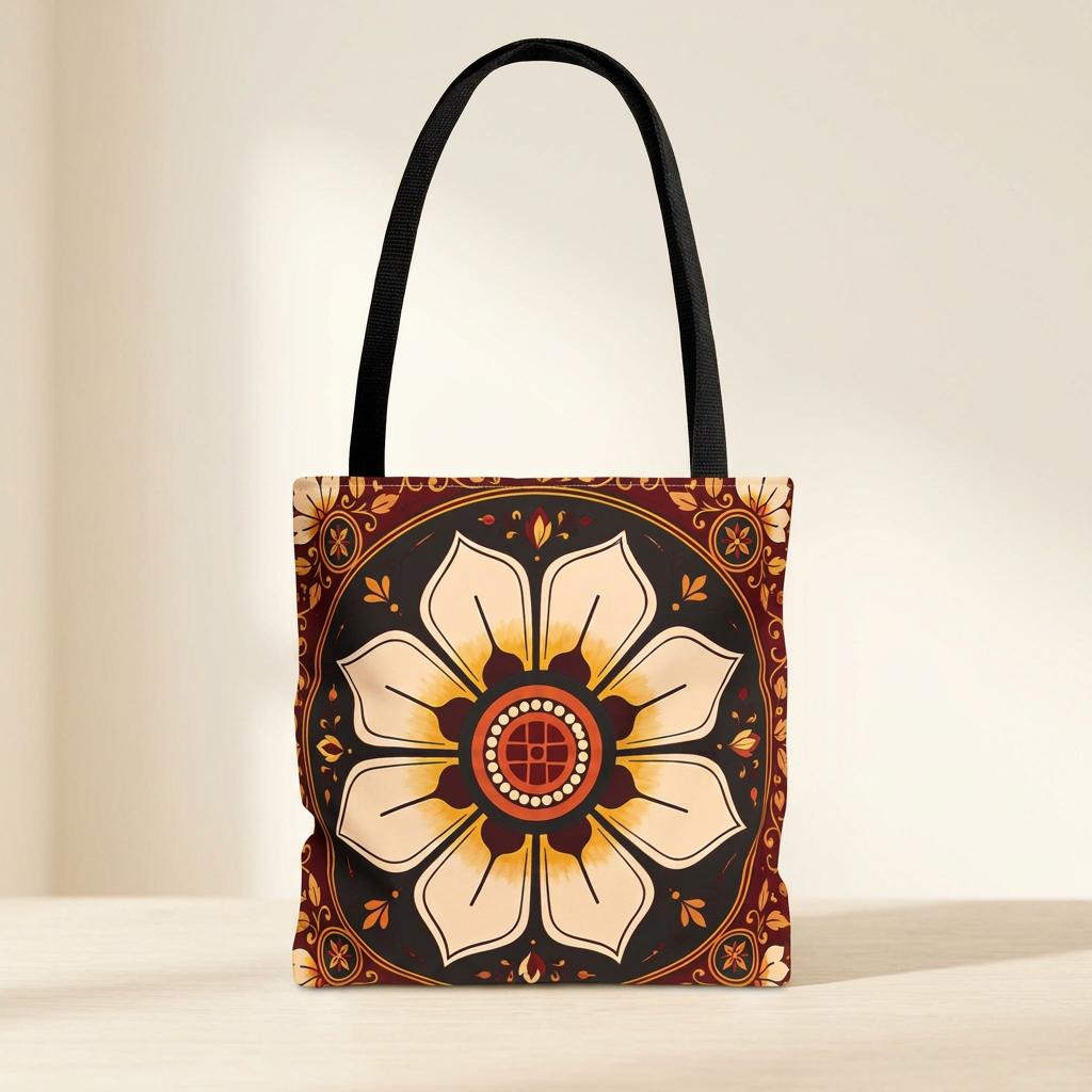 Sri Lankan Floral Tote Bag  Cream & Burgundy Gift Bag