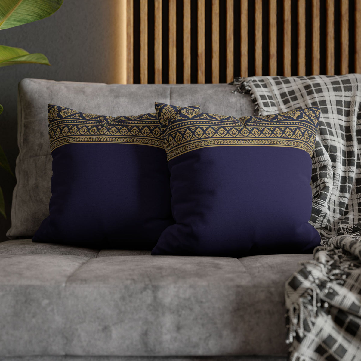 Navy & Gold Border Cushion Cover Sri Lankan Gift Pillowcase