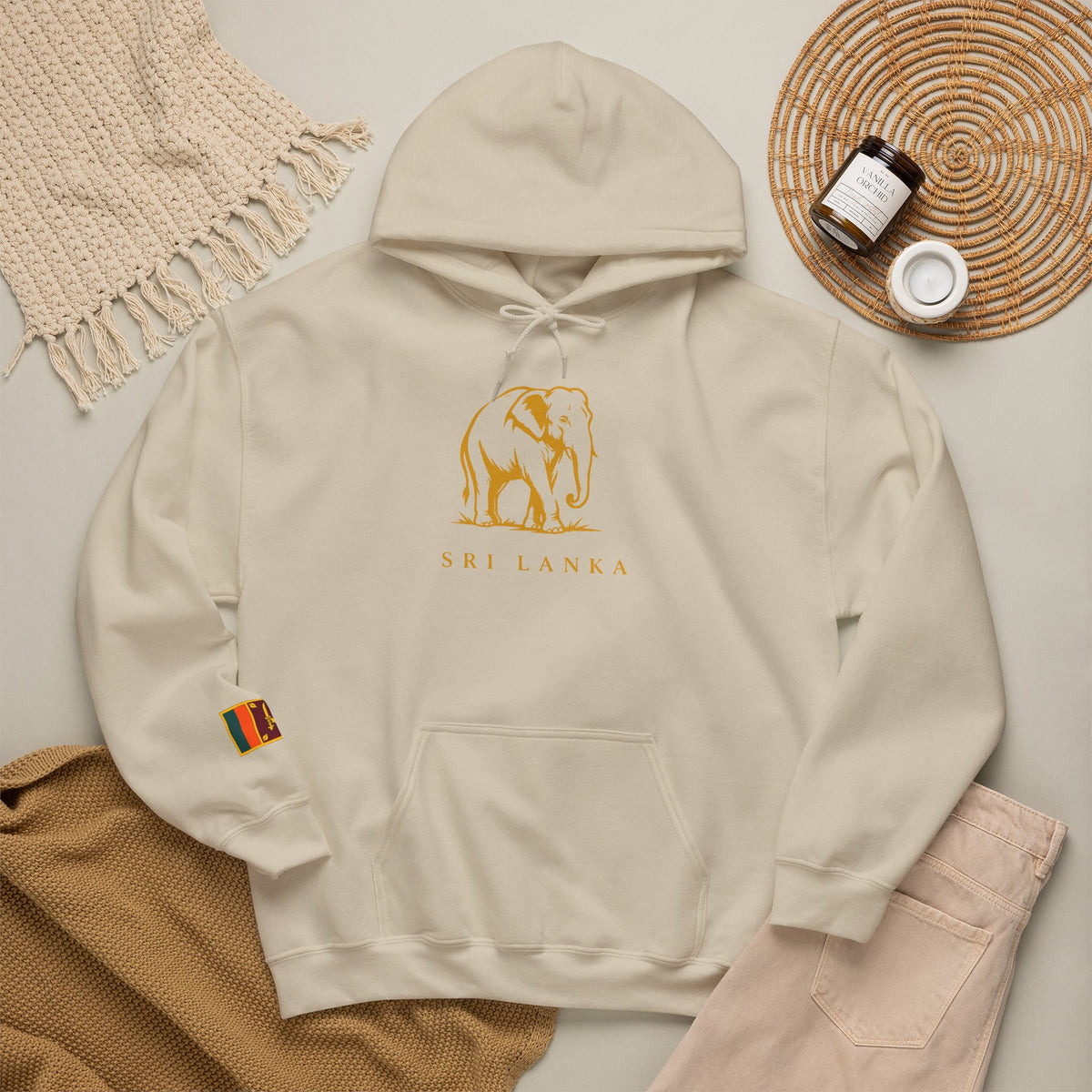 Sri Lanka Elephant Unisex Hoodie Gold Heritage Design