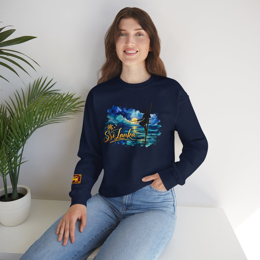 Sri Lanka Surf Crewneck Sweatshirt - Watercolor Stilt Fisherman Graphic