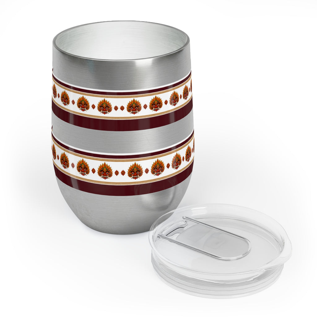 Raksha Mask Wine Tumbler Sri Lankan Devil Dance Border Stemless Cup | Ceylon Culture Vibes