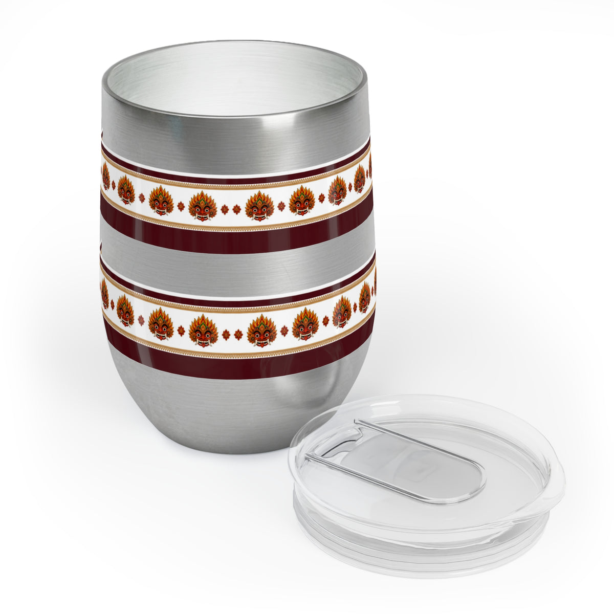 Raksha Mask Wine Tumbler Sri Lankan Devil Dance Border Stemless Cup | Ceylon Culture Vibes