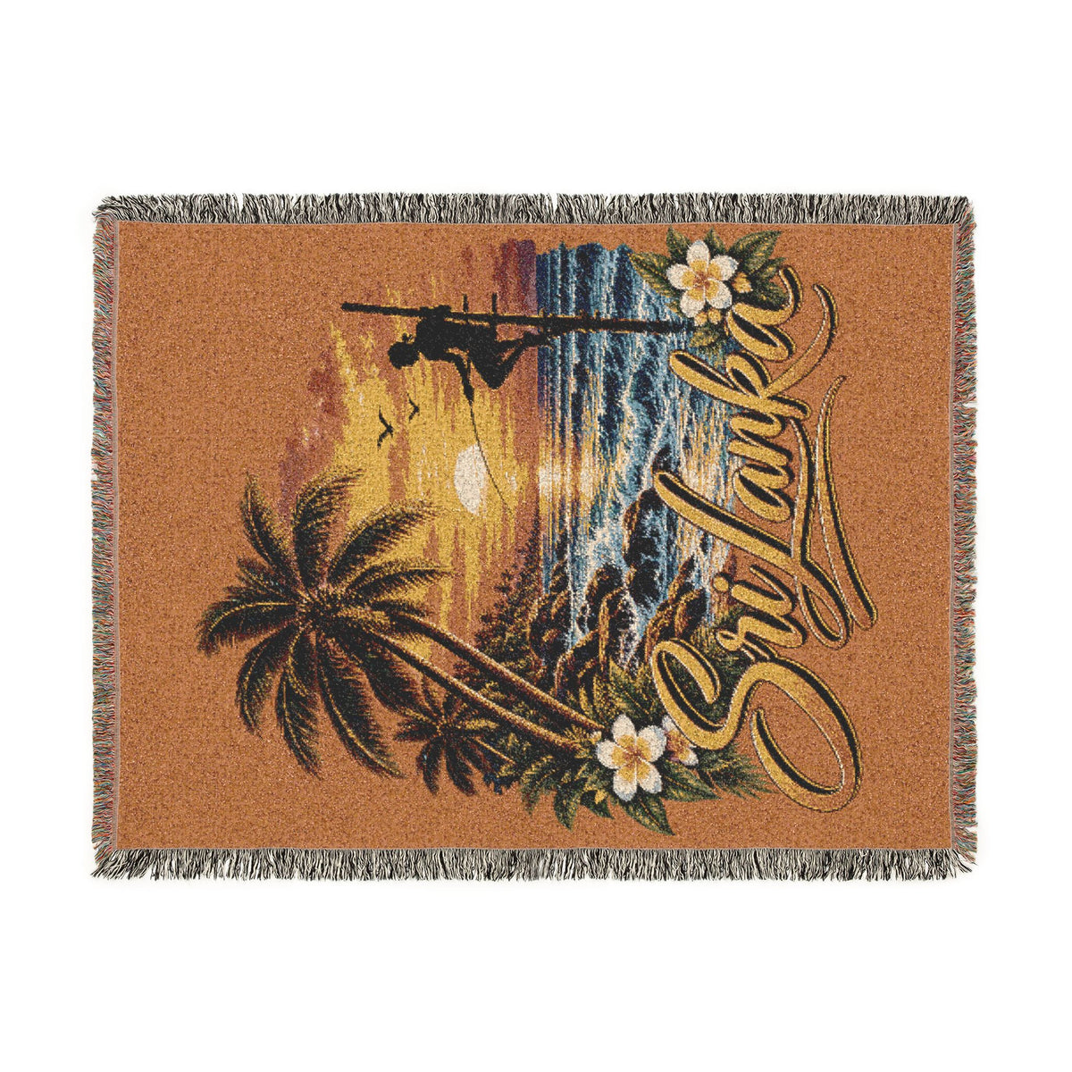 Sri Lanka Woven Cotton Blanket Stilt Fisherman Sunset