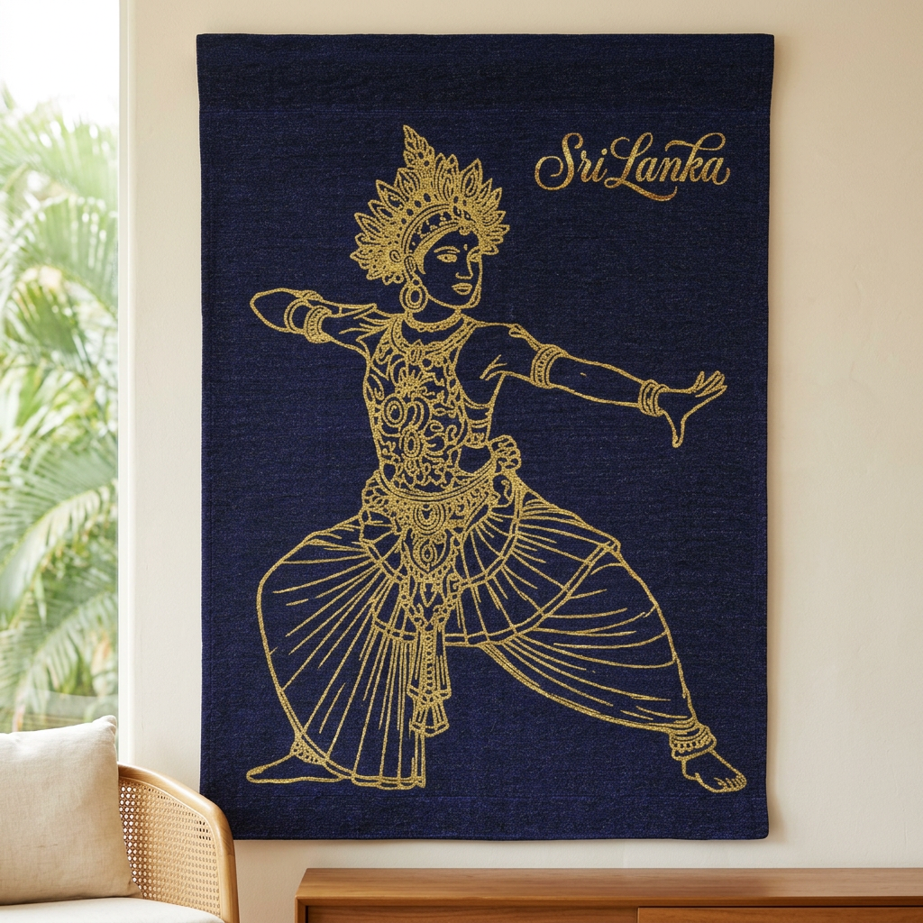 Sri Lanka Gold-Line Dancer Woven Wall Tapestry | Heritage Gift