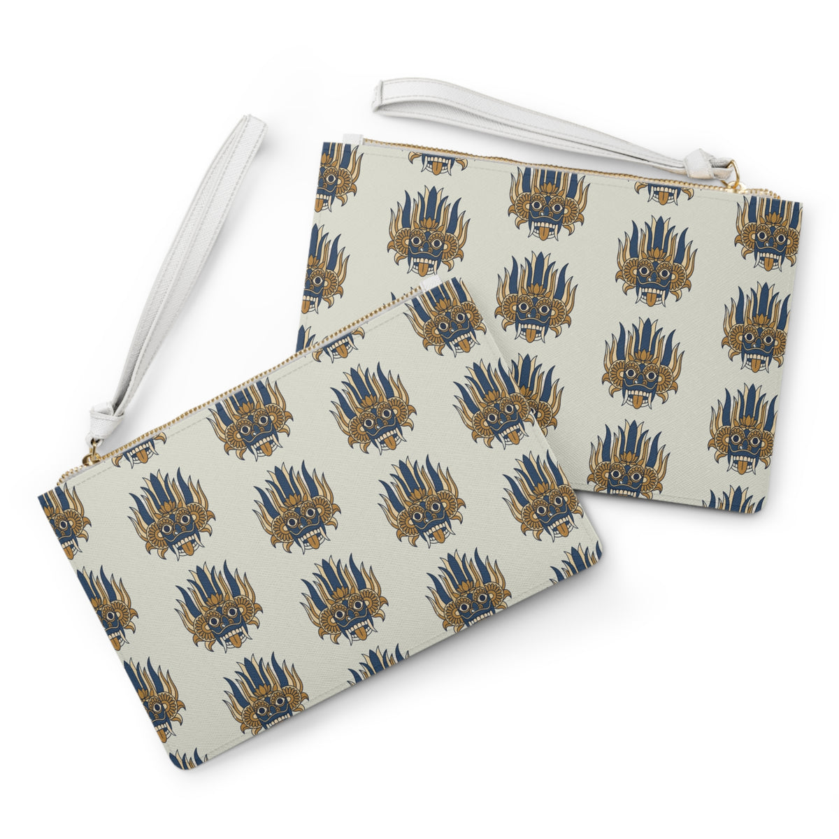 Sri Lankan Raksha Mask Clutch Bag Navy & Gold Wristlet