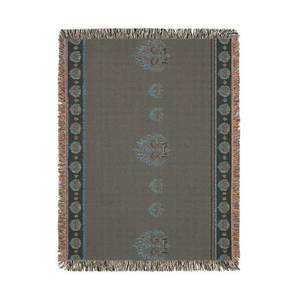 Raksha Mask Woven Throw Blanket Sri Lankan Devil Dance Heritage Fringe Blanket