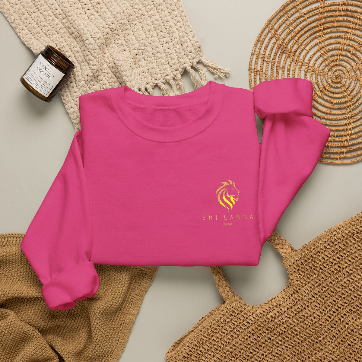 Embroideredlion face srilanka flag Minimal Palm Crest Sweatshirt — Small Tropical Logo Crewneck