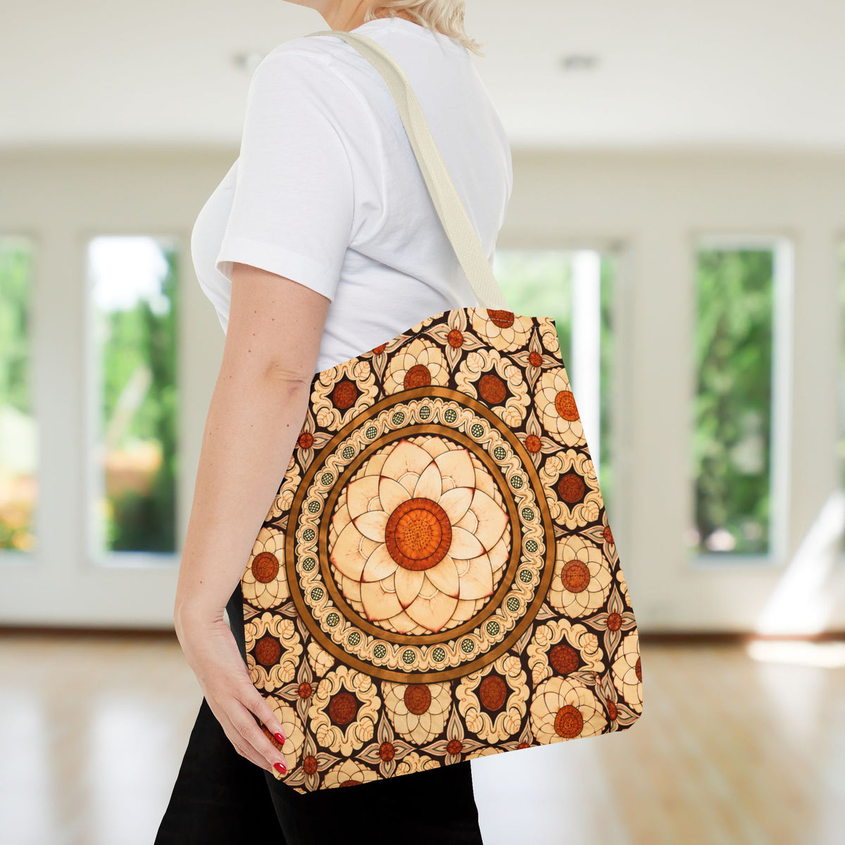 Sri Lankan Floral Mandala Tote Bag Cream & Terracotta