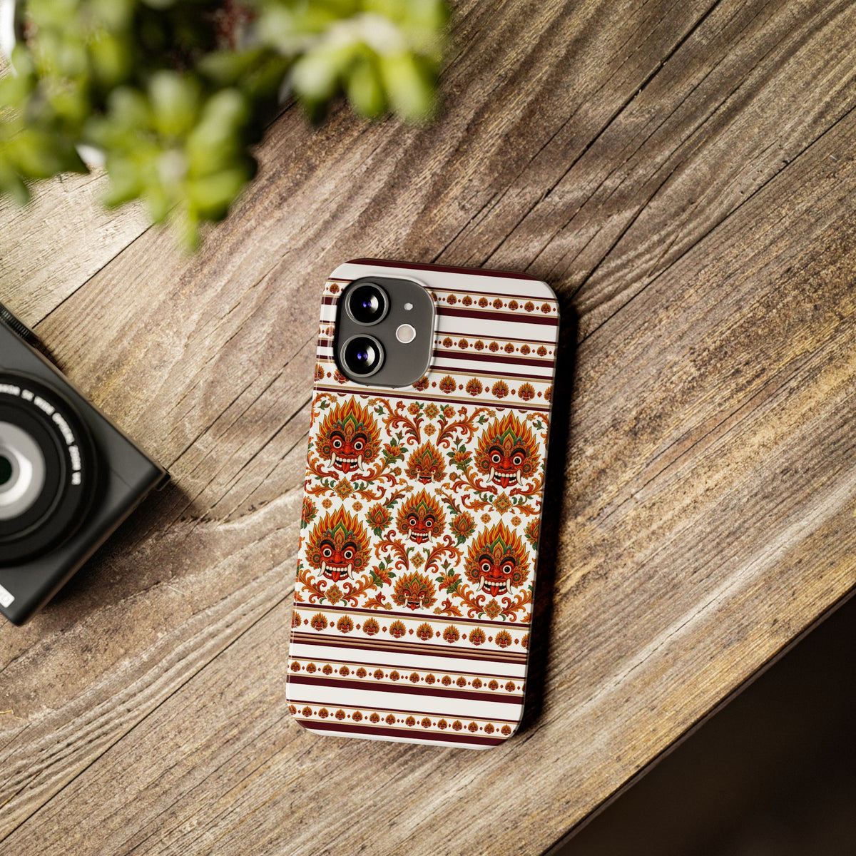 Sri Lankan Gift Slim Phone Case Raksha Floral Folk Mask Pattern