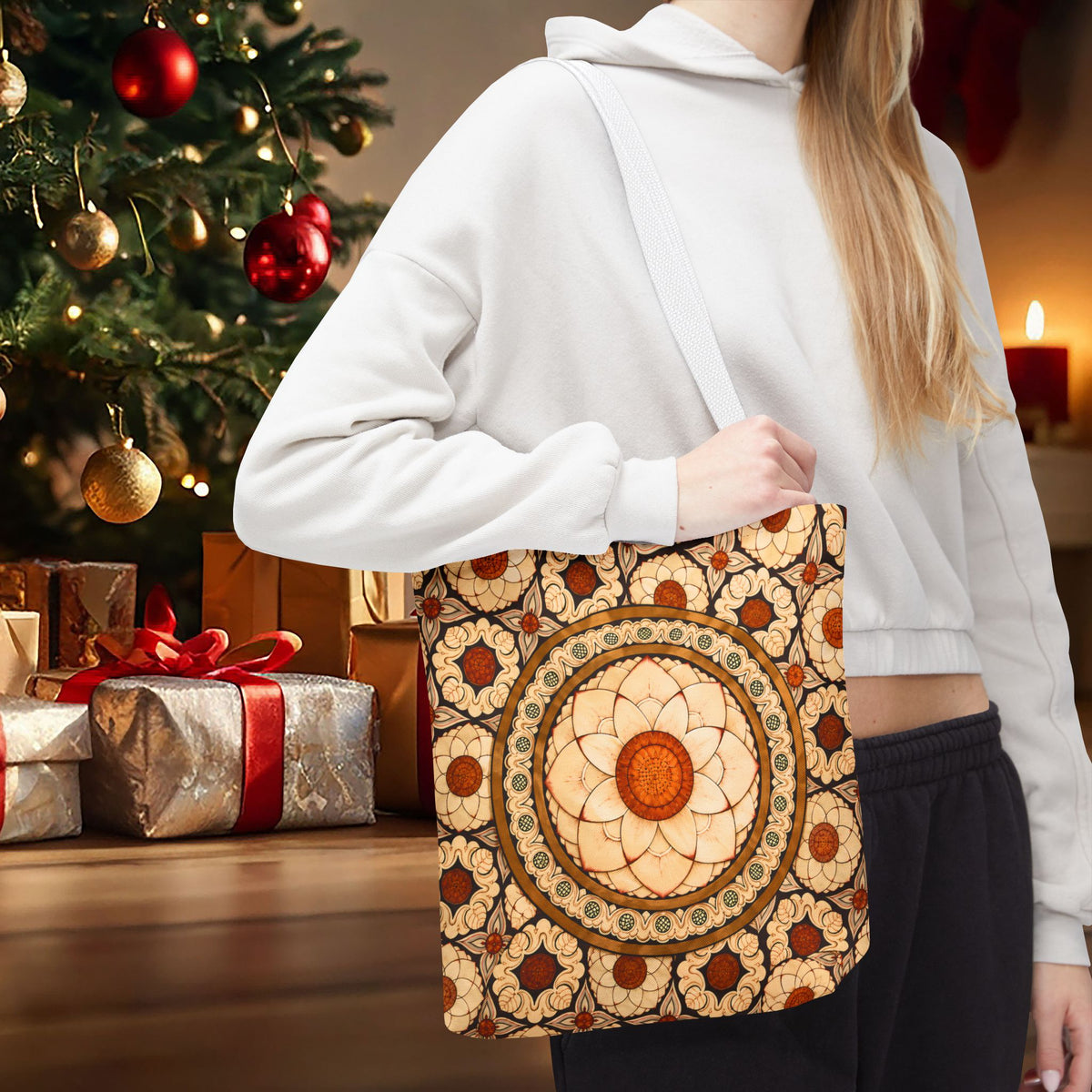 Sri Lankan Floral Mandala Tote Bag Cream & Terracotta