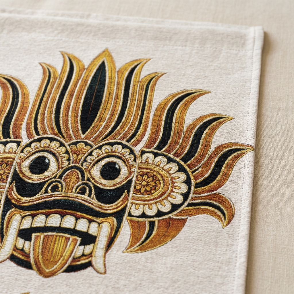 Ayubowan Raksha Mask Woven Wall Tapestry | Sri Lankan Gift