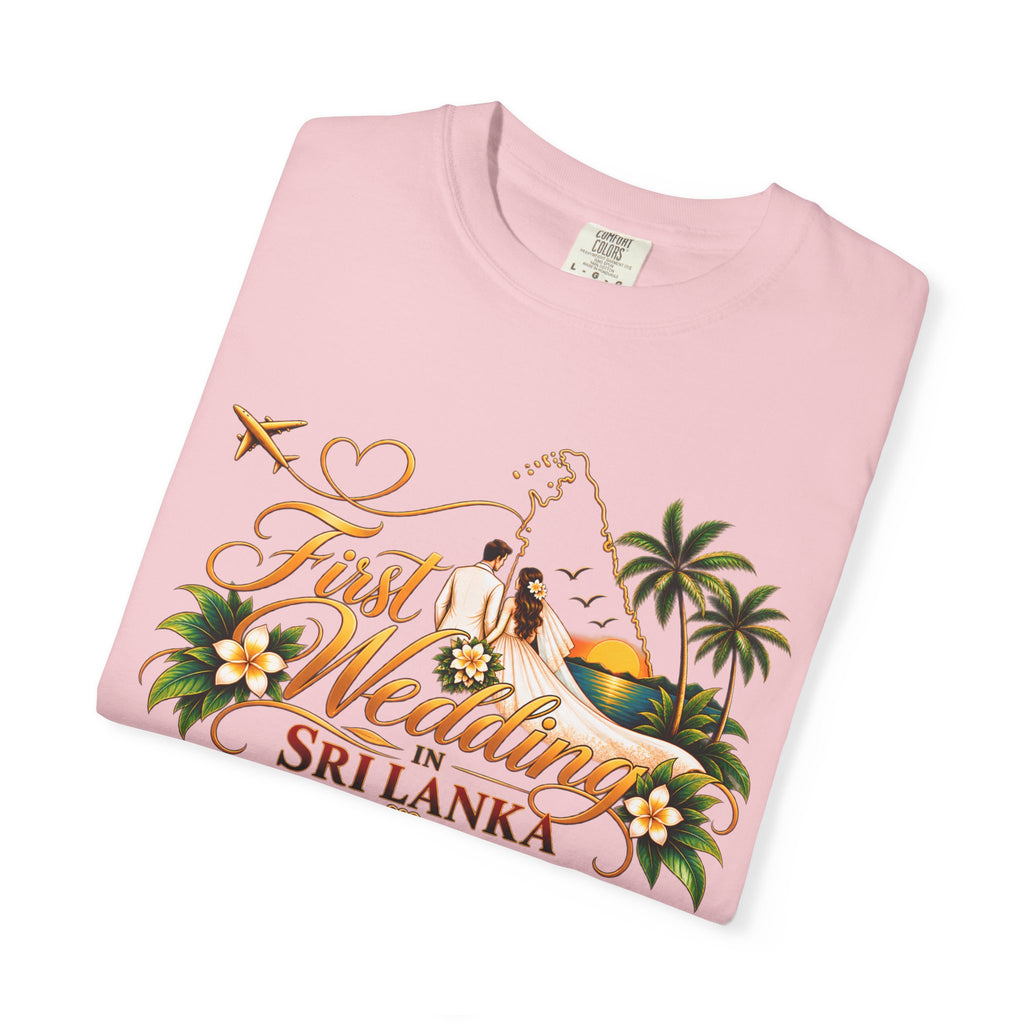 Sri Lanka Destination Wedding T-Shirt — "First Wedding Sri Lanka" Couple Tee (Roshini & Rohan 2026)