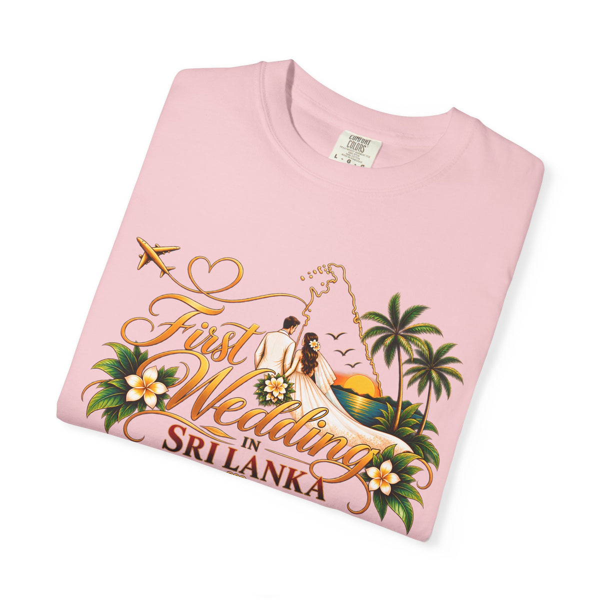 Sri Lanka Destination Wedding T-Shirt — "First Wedding Sri Lanka" Couple Tee (Roshini & Rohan 2026)