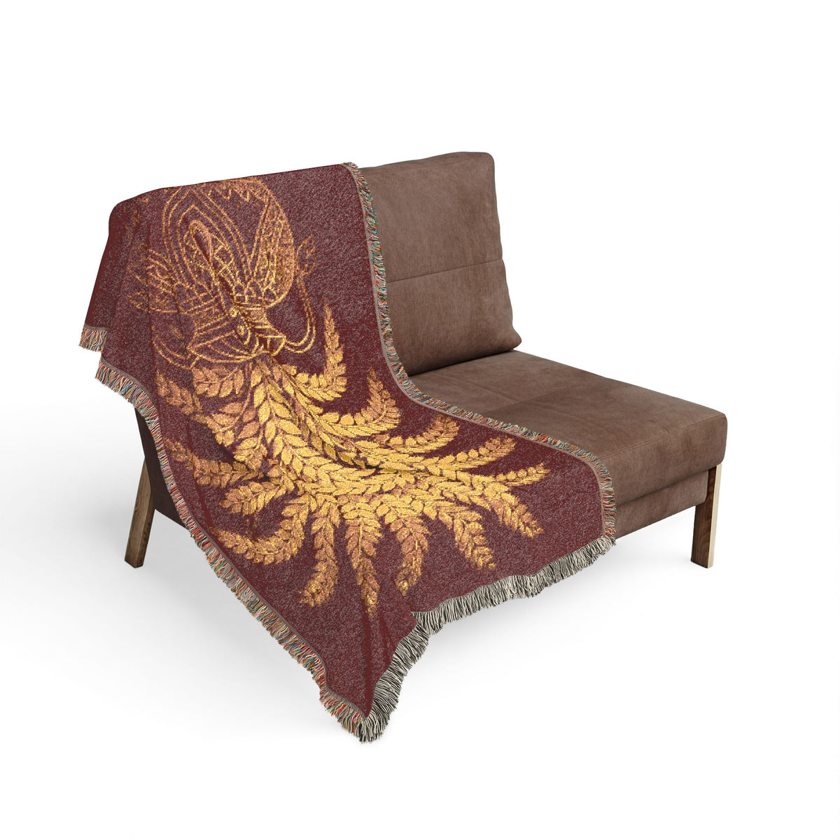 Punkalasa Woven Throw Blanket Sri Lankan Heritage Burgundy Gold Cotton Fringe Blanket