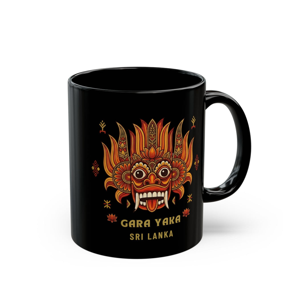 Gara Yaka Black Coffee Mug Sri Lankan Demon Mask Raksha Folk Art Ceramic Cup