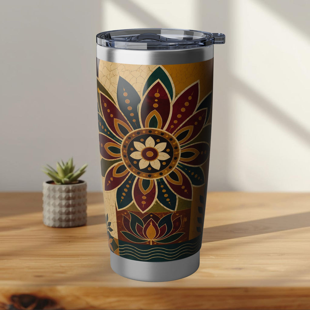 Ceylon Batik Elephant Tumbler Sri Lankan Heritage Panel Design | 20oz Stainless Steel Travel Mug | Ceylon Culture Vibes