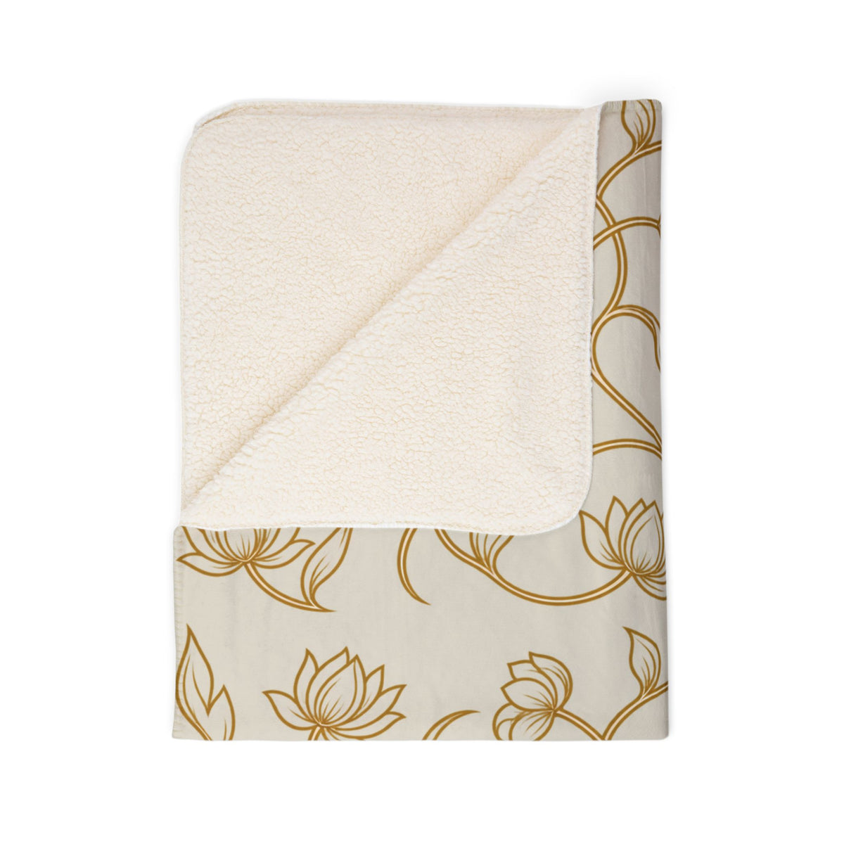 Ceylon Lotus Sherpa Blanket Sri Lankan Temple Flower Gold Botanical Fleece Throw