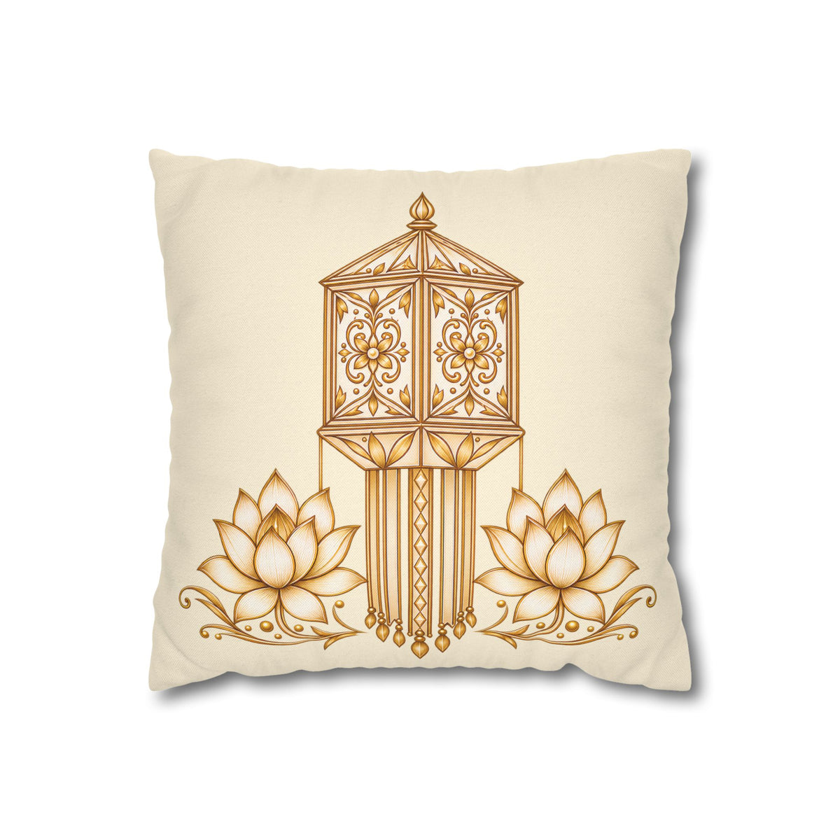 Lotus & Lantern Cushion Cover – Sri Lankan Gift Pillowcase