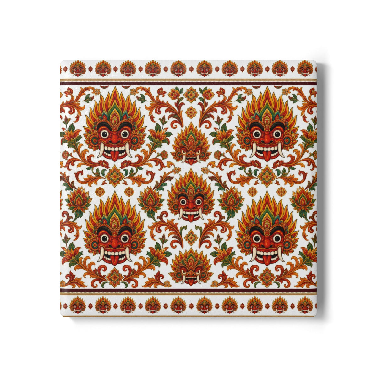 Sri Lanka Raksha Mask Ceramic Coaster  Kolam Devil Dance Pattern