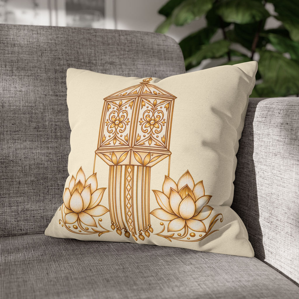 Lotus & Lantern Cushion Cover – Sri Lankan Gift Pillowcase