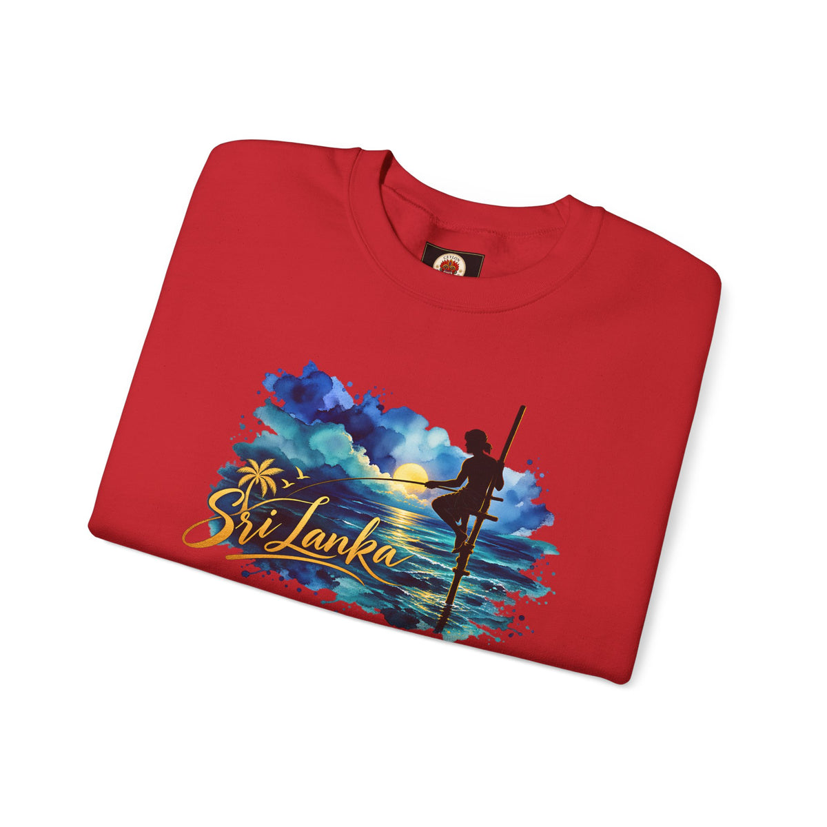 Sri Lanka Surf Crewneck Sweatshirt - Watercolor Stilt Fisherman Graphic