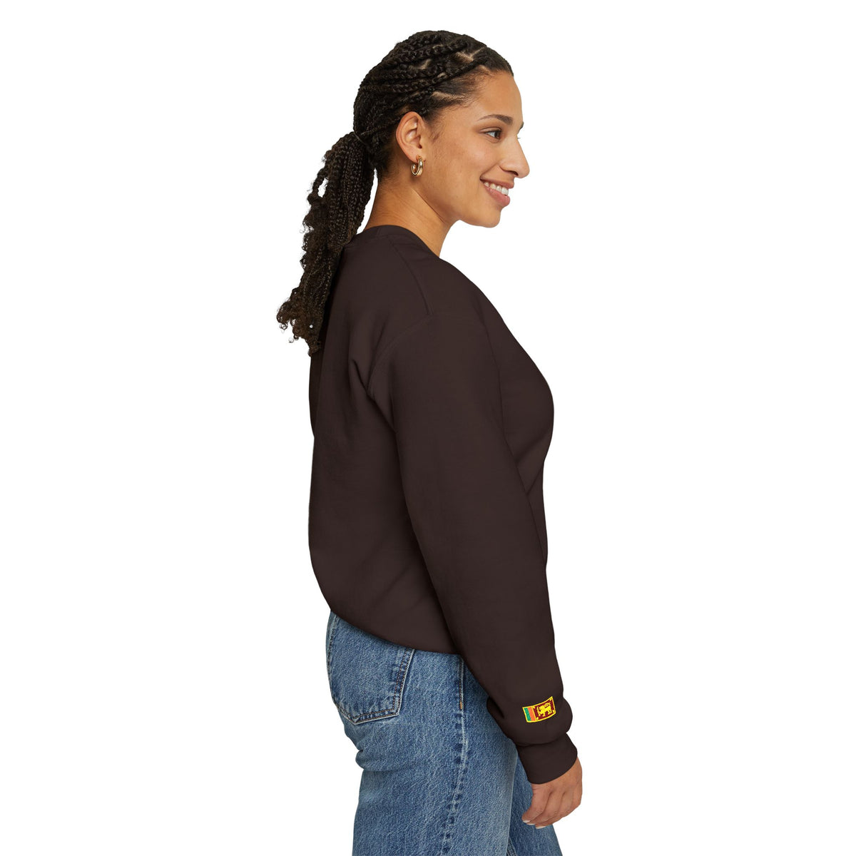 Embroideredlion face srilanka flag Minimal Palm Crest Sweatshirt — Small Tropical Logo Crewneck