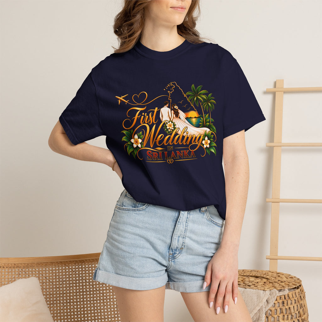 Sri Lanka Destination Wedding T-Shirt — "First Wedding Sri Lanka" Couple Tee (Roshini & Rohan 2026)