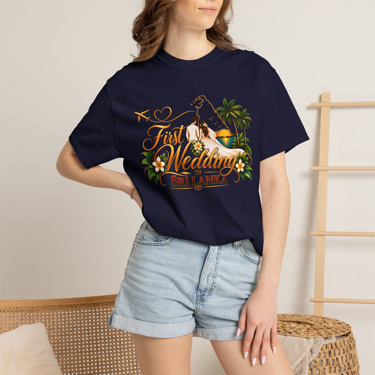 Sri Lanka Destination Wedding T-Shirt — "First Wedding Sri Lanka" Couple Tee (Roshini & Rohan 2026)