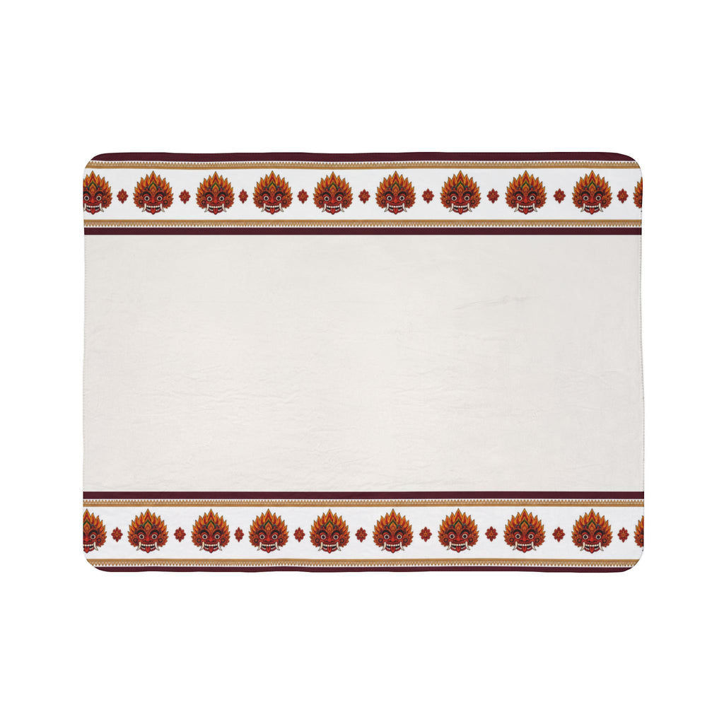 Raksha Mask Border Fleece Blanket Sri Lankan Devil Dance Sherpa Throw | Ceylon Culture Vibes