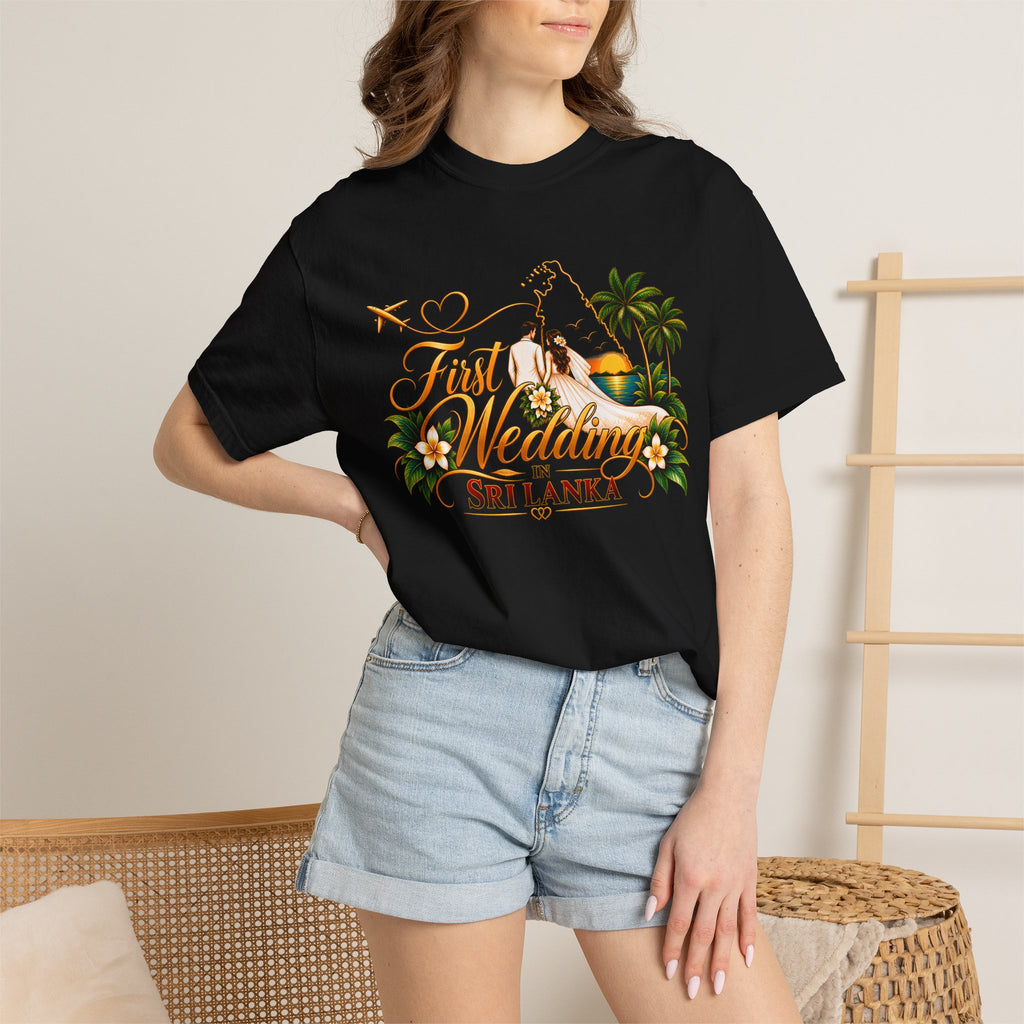 Sri Lanka Destination Wedding T-Shirt — "First Wedding Sri Lanka" Couple Tee (Roshini & Rohan 2026)