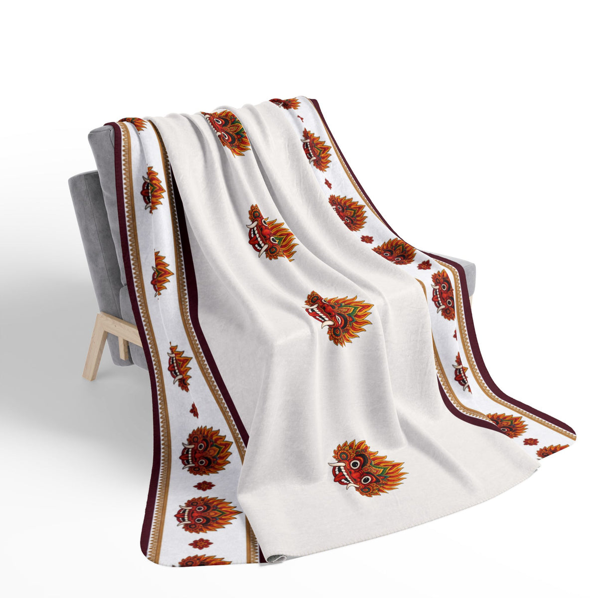 Raksha Mask Scatter Fleece Blanket Sri Lankan Devil Dance Statement Sherpa Throw
