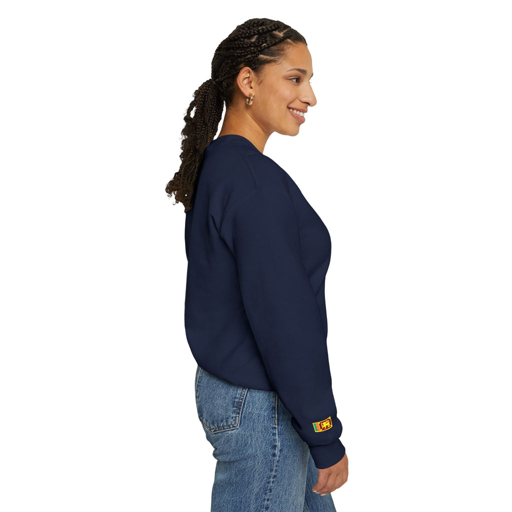 Embroideredlion face srilanka flag Minimal Palm Crest Sweatshirt — Small Tropical Logo Crewneck