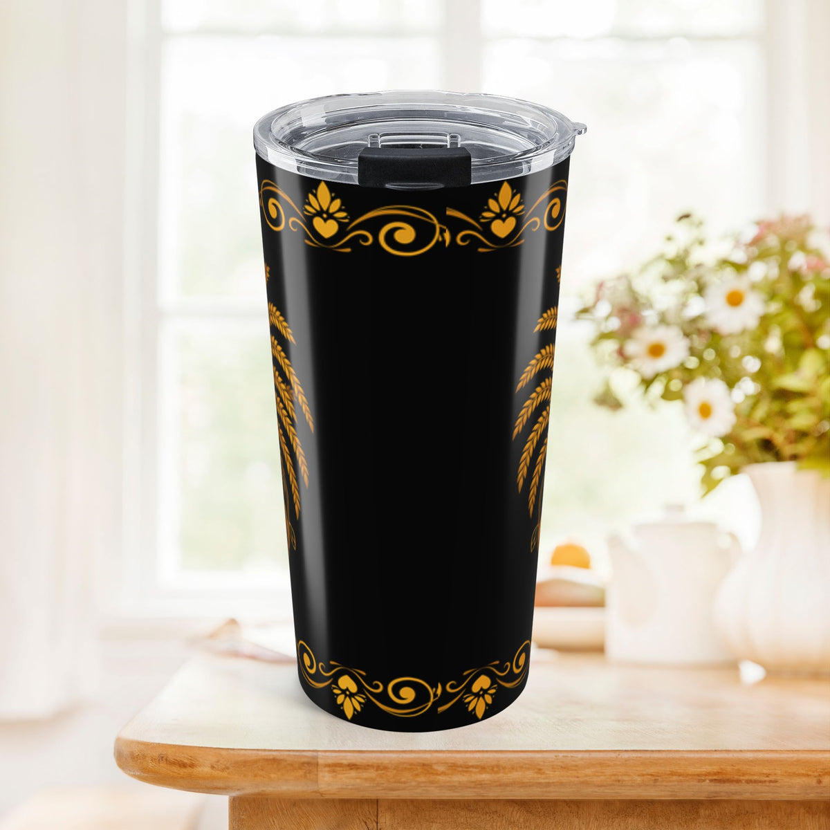 Ayubowan Punkalasa Travel Tumbler Sri Lankan Gold Blessing Black 20oz Stainless Steel Cup