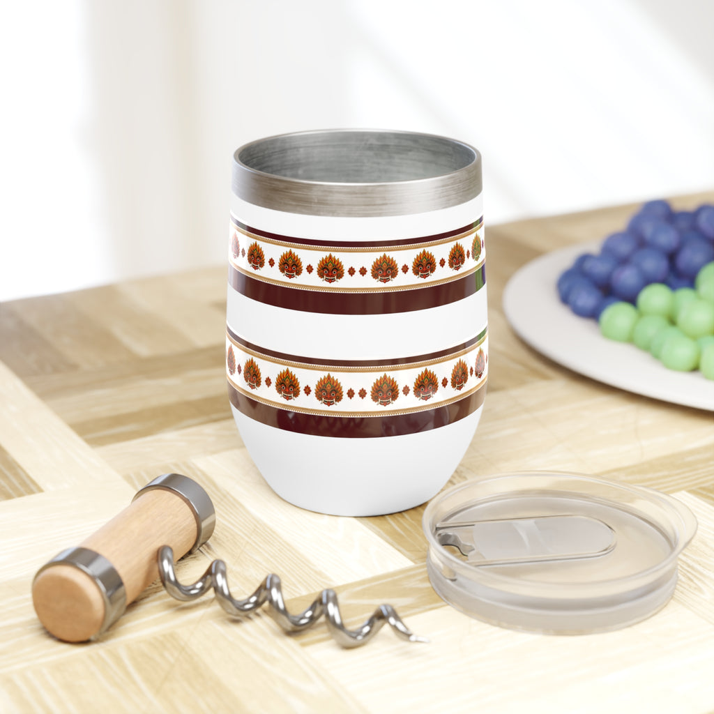 Raksha Mask Wine Tumbler Sri Lankan Devil Dance Border Stemless Cup | Ceylon Culture Vibes