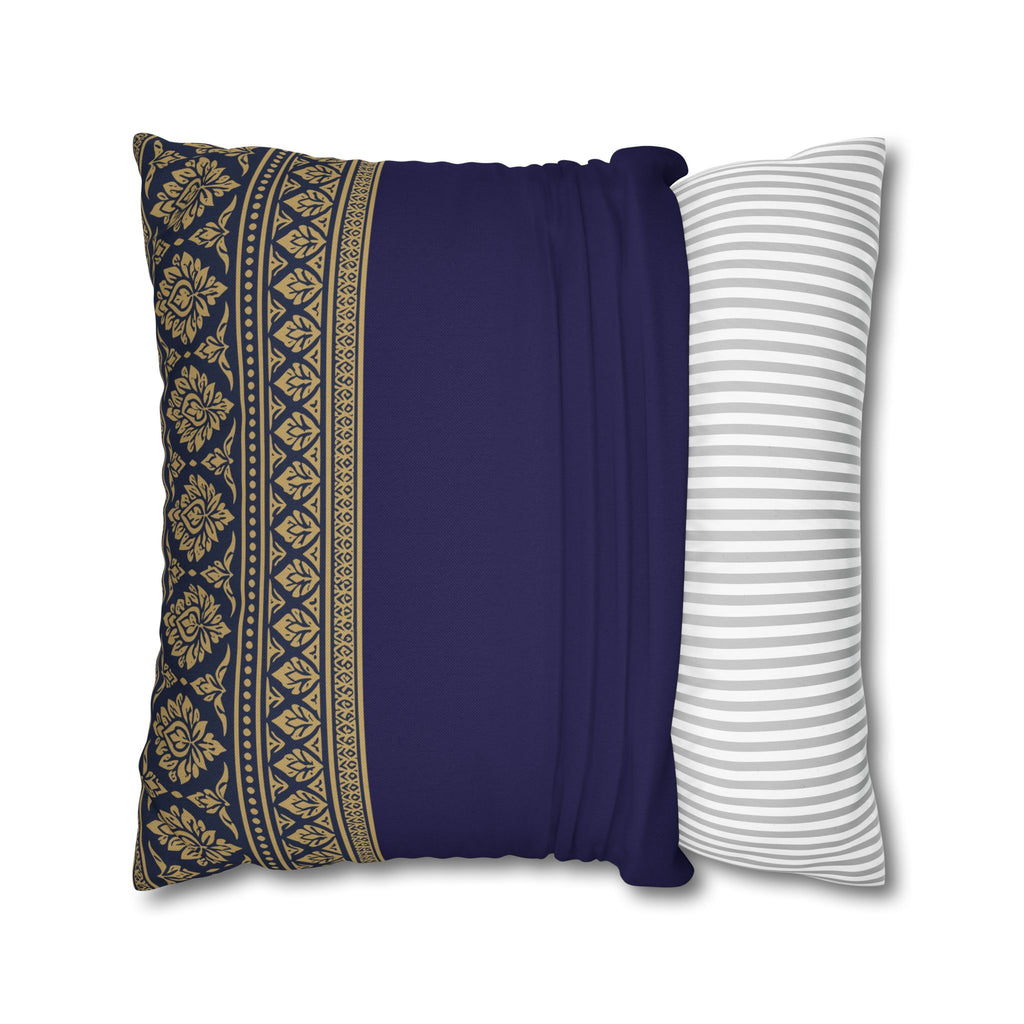Navy & Gold Border Cushion Cover Sri Lankan Gift Pillowcase