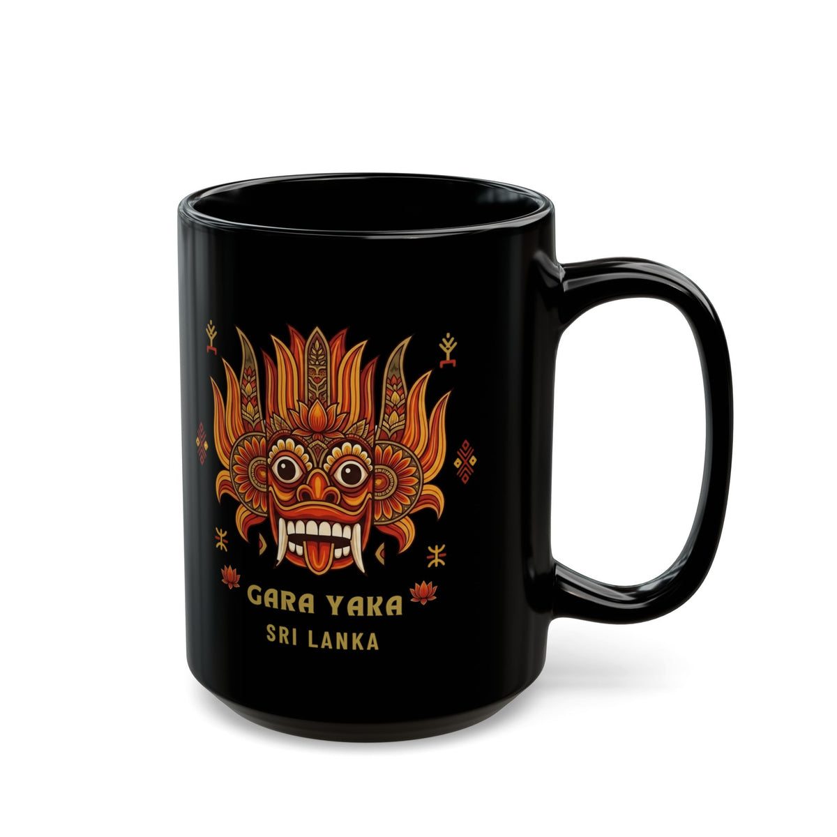 Gara Yaka Black Coffee Mug Sri Lankan Demon Mask Raksha Folk Art Ceramic Cup