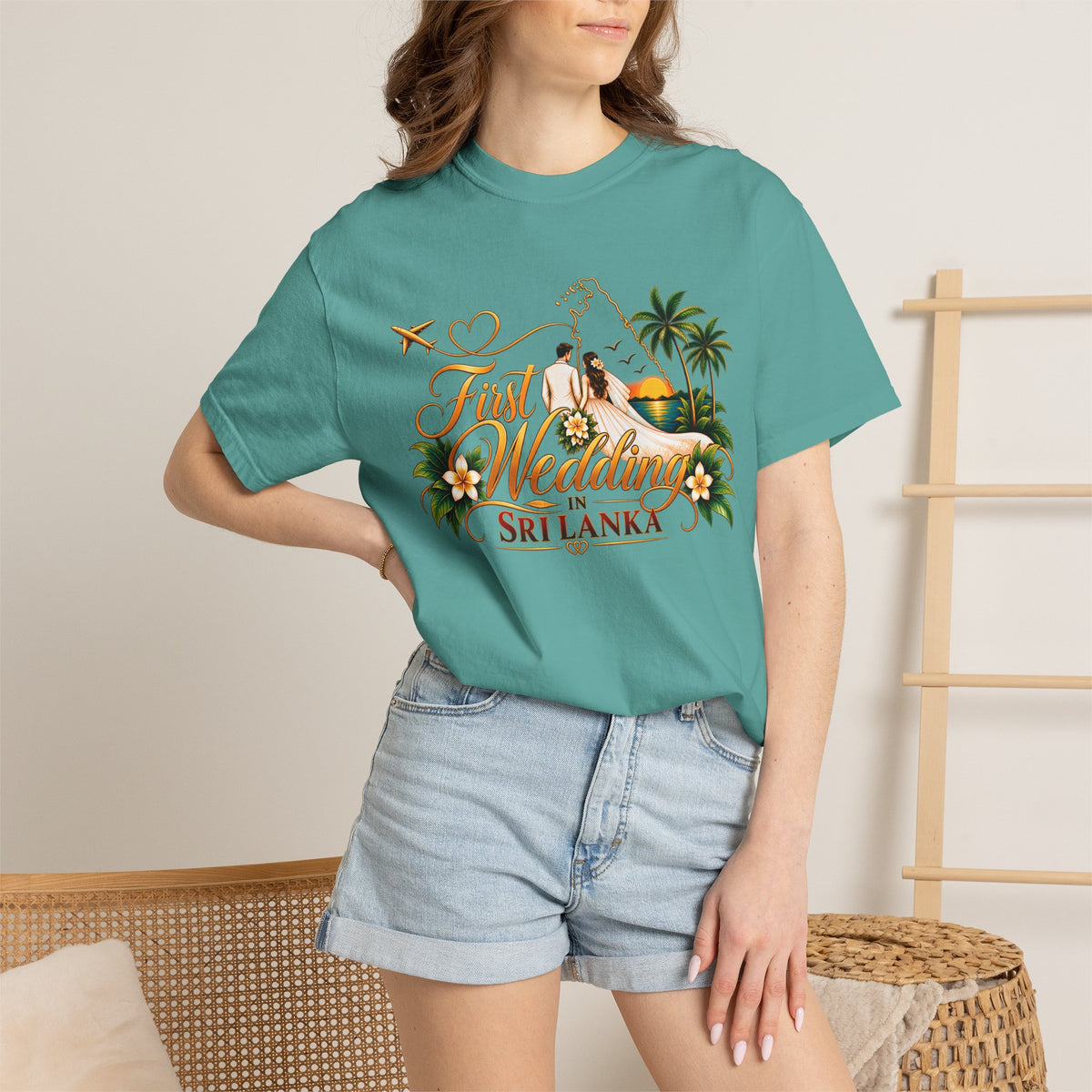 Sri Lanka Destination Wedding T-Shirt — "First Wedding Sri Lanka" Couple Tee (Roshini & Rohan 2026)