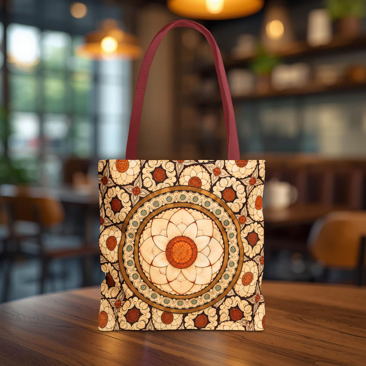 Sri Lankan Floral Mandala Tote Bag Cream & Terracotta