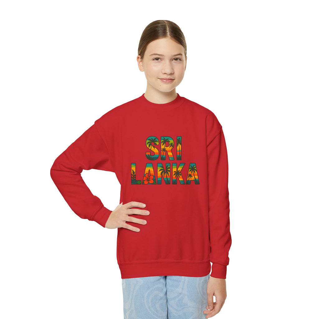 Sri Lanka Kids’ Crewneck Sweatshirt | Tropical Floral Lettering