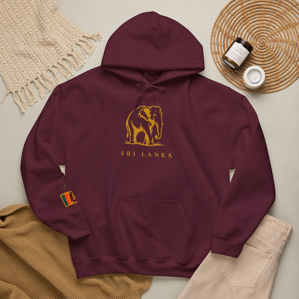 Sri Lanka Elephant Unisex Hoodie Gold Heritage Design